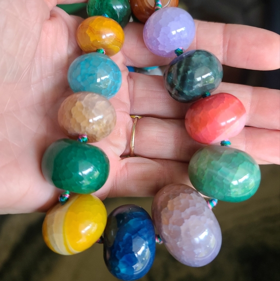 Vintage Jewelry - Vintage LUC 925 Sterling Silver Hardware Polished Stone Beaded Necklace